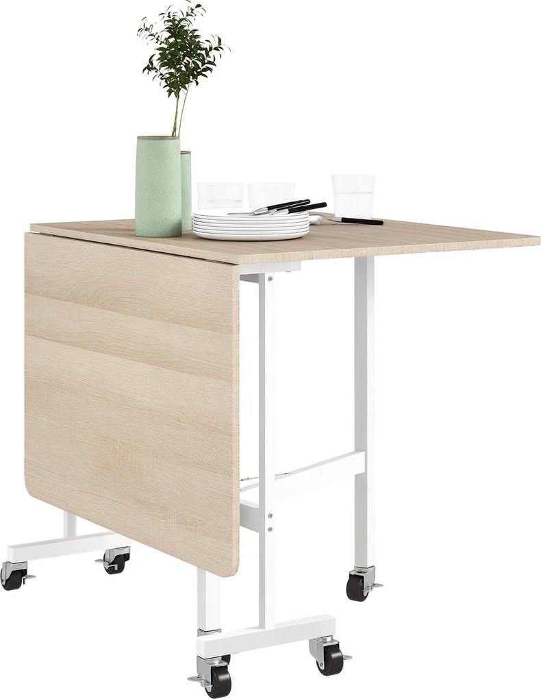 HOMCOM Sklápací jedálenský stôl pre 4-6 osôb - Sklápací kuchynský stôl s kolesami a sklopnými doskami 120x80x73 cm Dub | Aosom