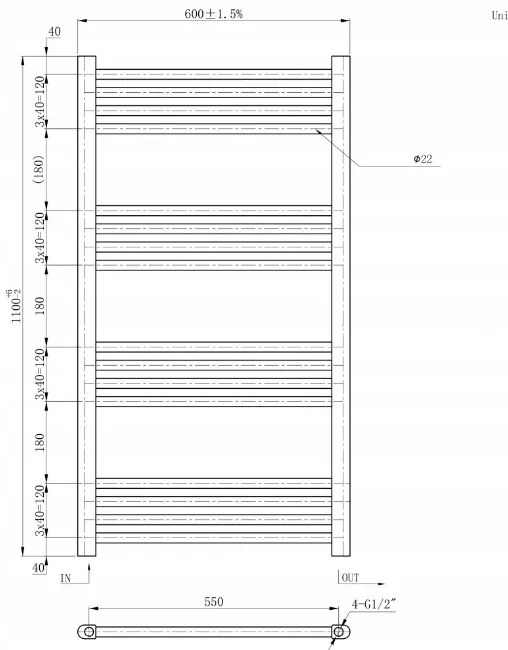 Gamma Erga Basic, vykurovacie teleso 1100x600 mm, 499 W, čierna, ERG-LAV-BASIC-11060-BK