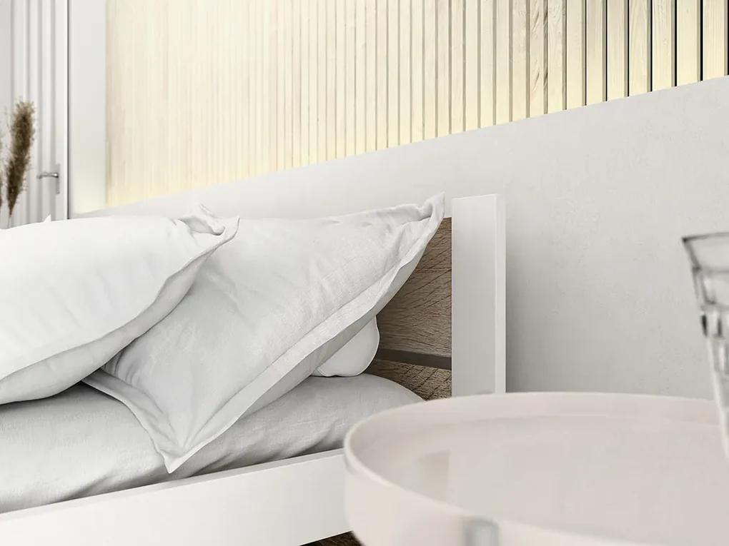 Posteľ IKAROS DOUBLE 180 x 200 cm, biela/dub sonoma Rošt: S lamelovým roštom, Matrac: Matrac COCO MAXI 20 cm