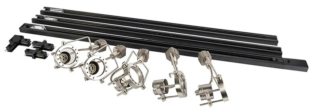 Koľajnicový systém s 5 reflektormi 1-fázový čierny s oceľou - Suplux