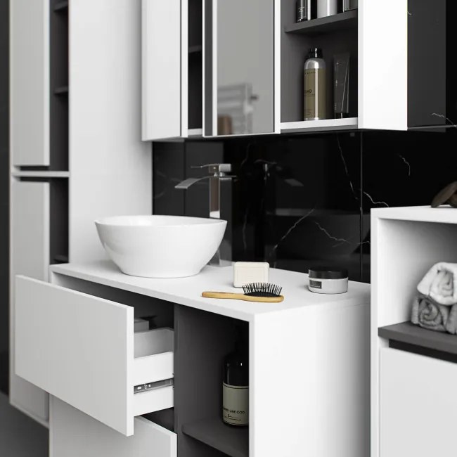 Skrinka pod umývadlo VAMI W90 2SZ biela / garafitová / sivá