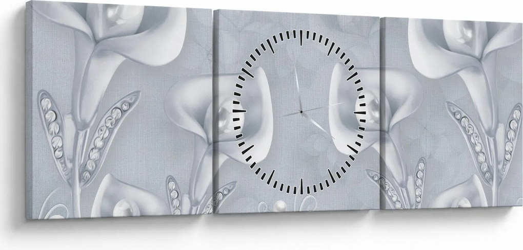 Obraz - Perlové kvety (s hodinami) (90x30 cm)