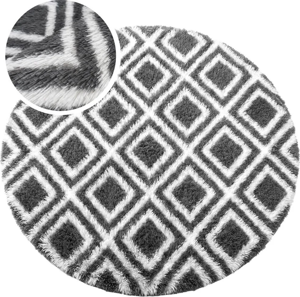 TZ Tmavosivý okrúhly vzorovaný koberec shaggy Decor Cube Rozmer: 140 cm