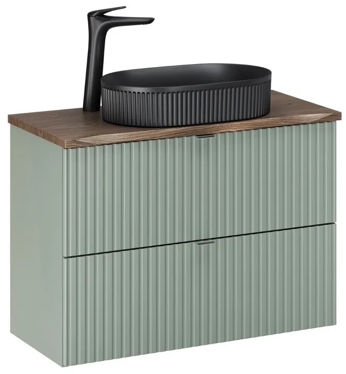 Závěsná skříňka Line Reed Green Beyond s deskou a umyvadlem 80 cm zelená/dub casella