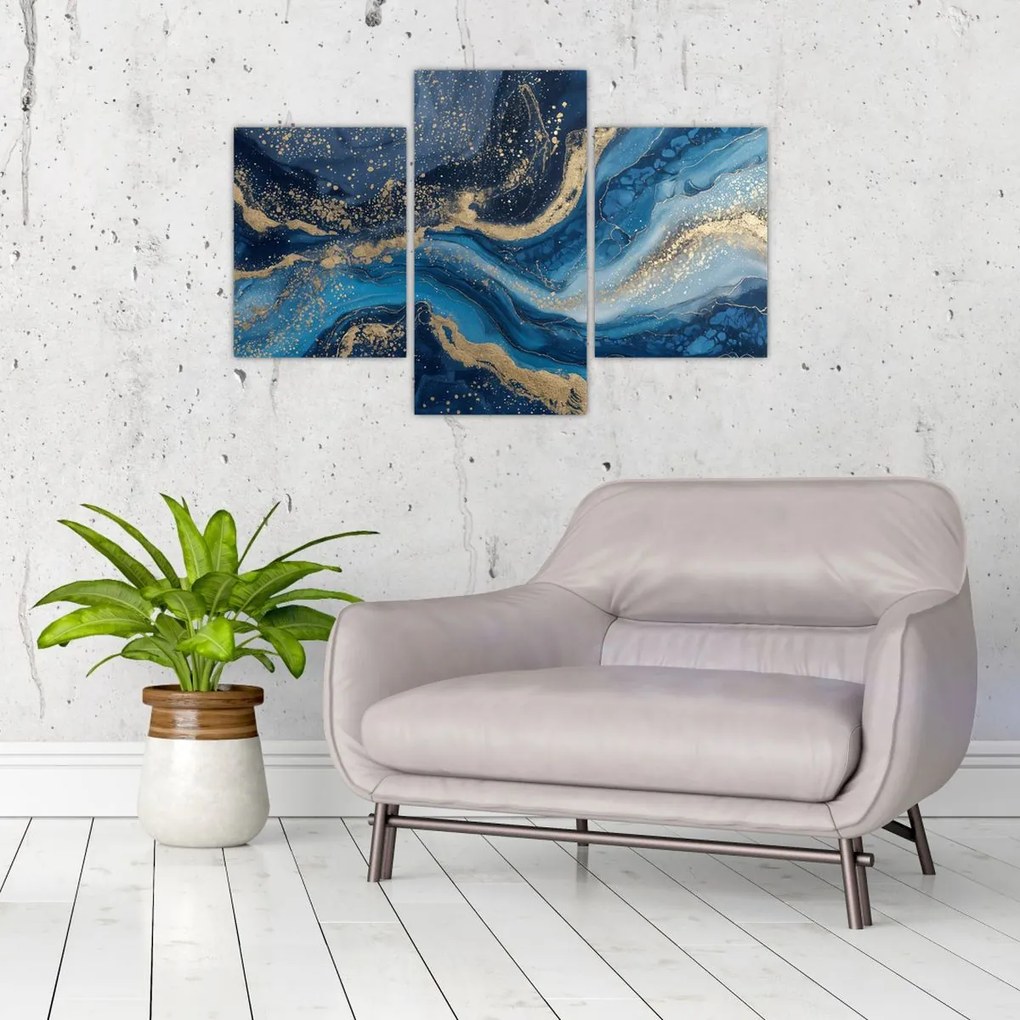 Obraz - Modrozlatý abstraktný mramor (90x60 cm)