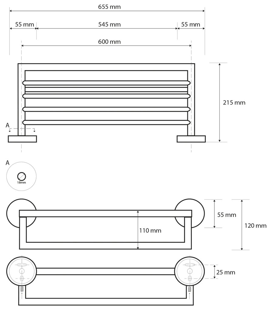 Sapho Sapho, X-STEEL polička na uteráky s hrazdou, brúsená nerez, XS406