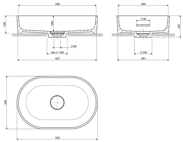 OMNIRES OVOUNBM - Umyvadlo OVO 55x36 cm dolomit, matná biela