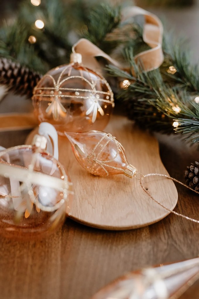 Bella Rose Sklenená vianočná ozdoba Kvapka Ružová Lesk