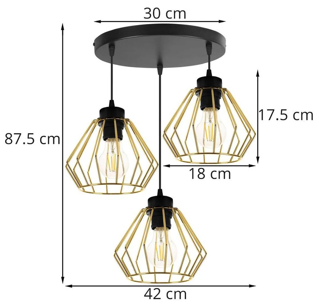 Závesné svietidlo Nuvola 1, 3x zlaté drôtené tienidlo, o