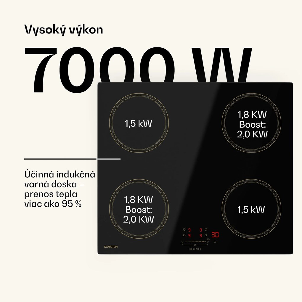 Klarstein Victoria indukčná varná doska, 60 cm, 4 varné platne, posuvník, funkcia Boost
