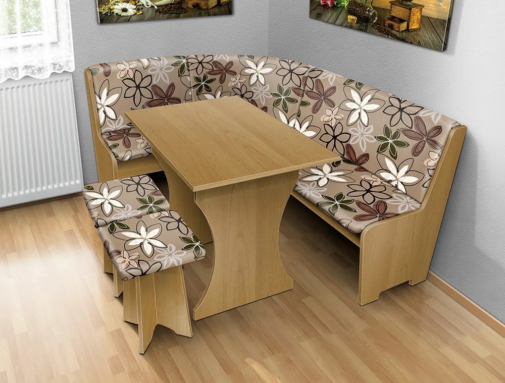 Nabytekmorava Jedálenská rohová lavica sa štokrlemi a stolom farba lamina: biela 113, čalúnenie vo farbe: 53769-1004