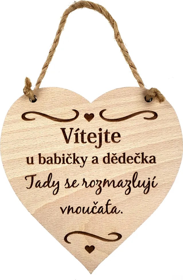 AMADEA Drevené srdce s textom Vitajte u babičky a deduška, tu.., masívne drevo, 16 x 15 cm