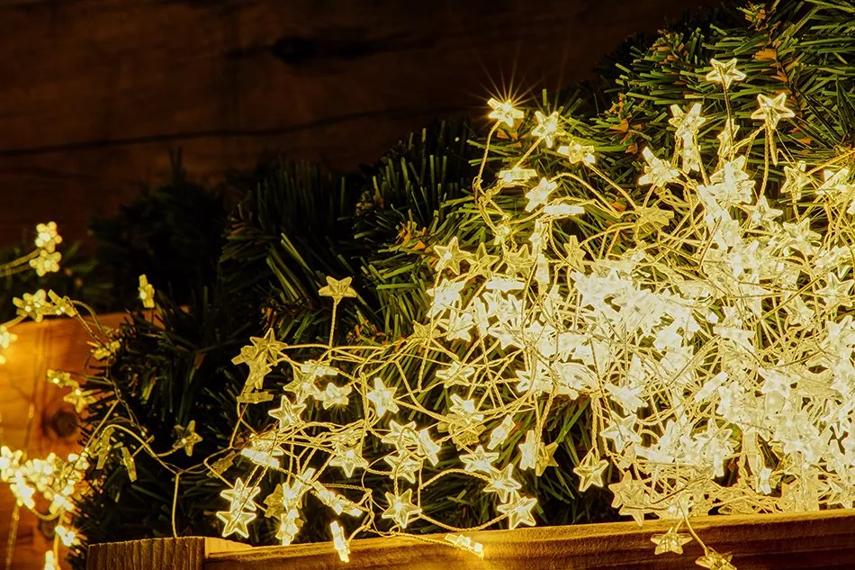 DECOLED Svetelná reťaz LED, 5 m, teplá biela, 400 diód, hviezdy