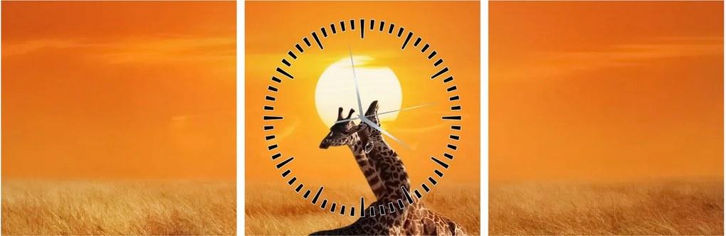 Obraz - Žirafy v národnom parku Serengeti (s hodinami) (90x30 cm)
