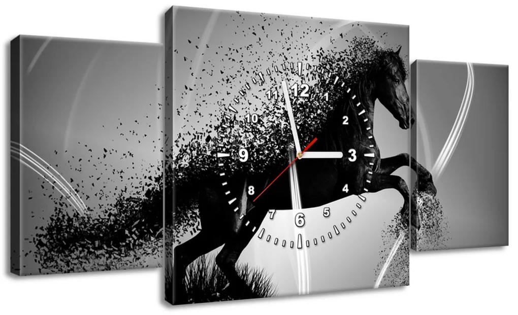 Gario Obraz s hodinami Čiernobiely kôň - Jakub Banas 80x40cm Veľkosť: 80 x 40 cm