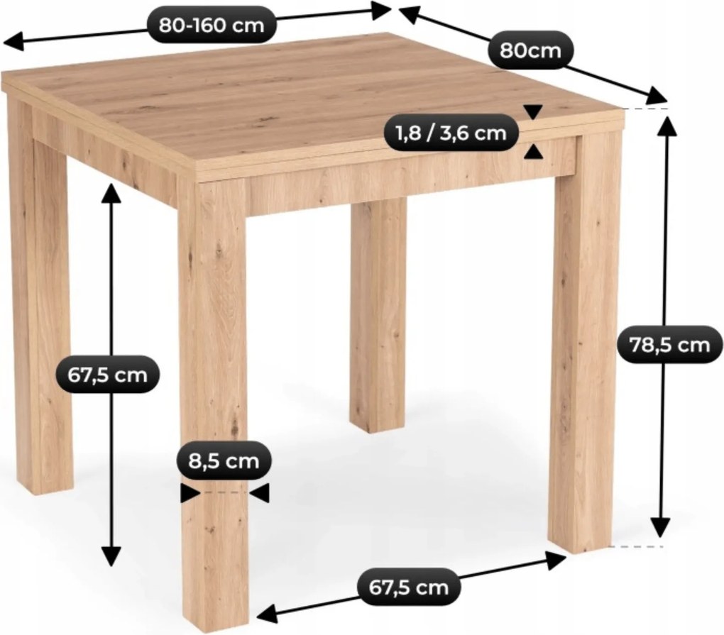 Vintino Rozkladací jedálenský stôl FELIX 80-160 cm – dub artisan