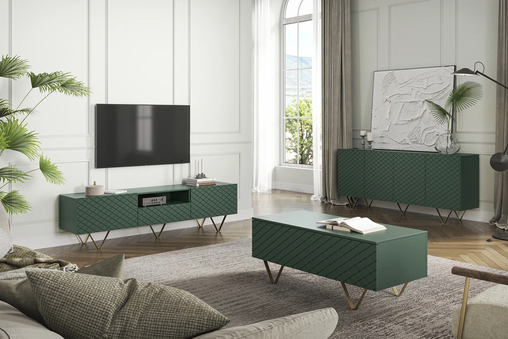TV stolík Scalia s otvorenou policou 190 cm - labrador mat / čierne nožičky