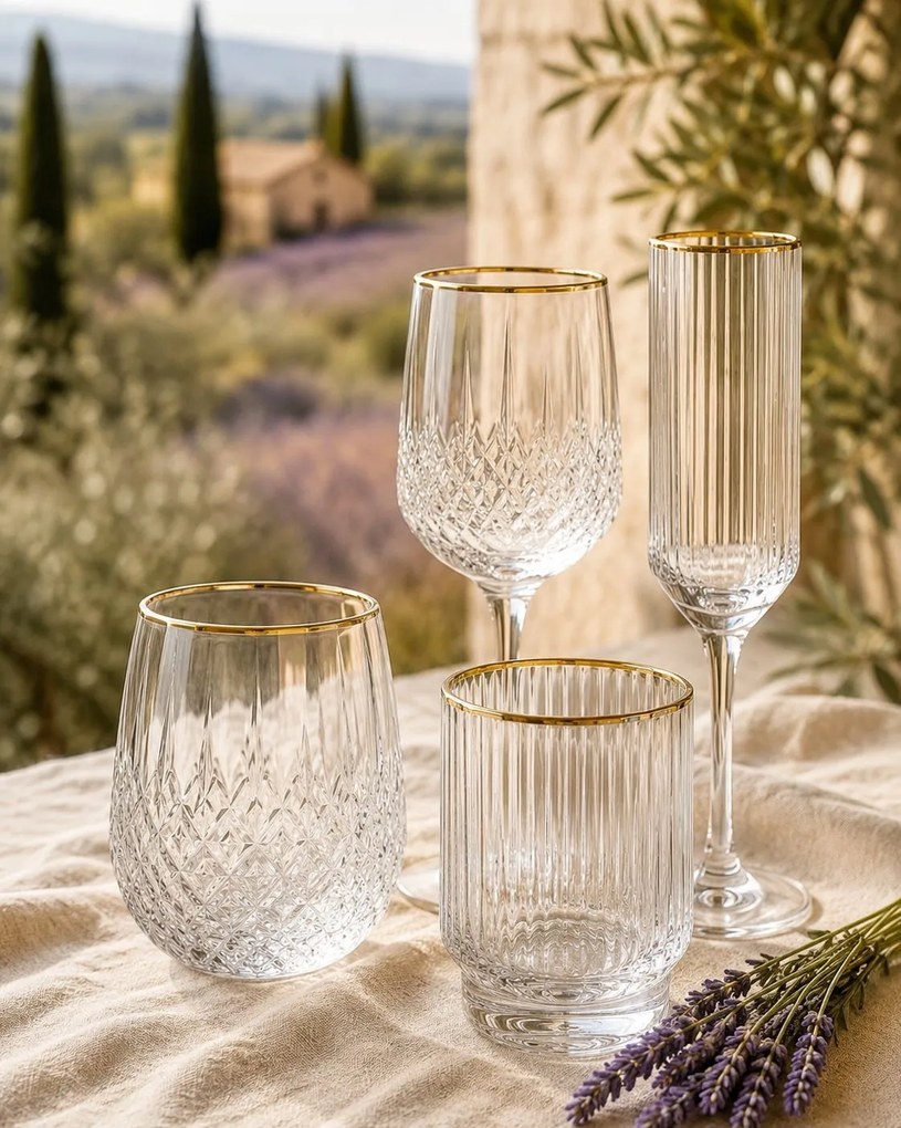 Elegantný pohár na víno so zlatým okrajom - Ø 7*23 cm / 300 ml