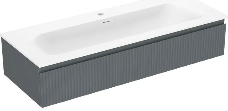 Mexen Rivel, kúpeľňová skrinka 120 cm s umývadlom Vela, 1 zásuvka, drážkovaná, grafitová matná/biela matná, 91A20-12023-1-BF66-W23M0