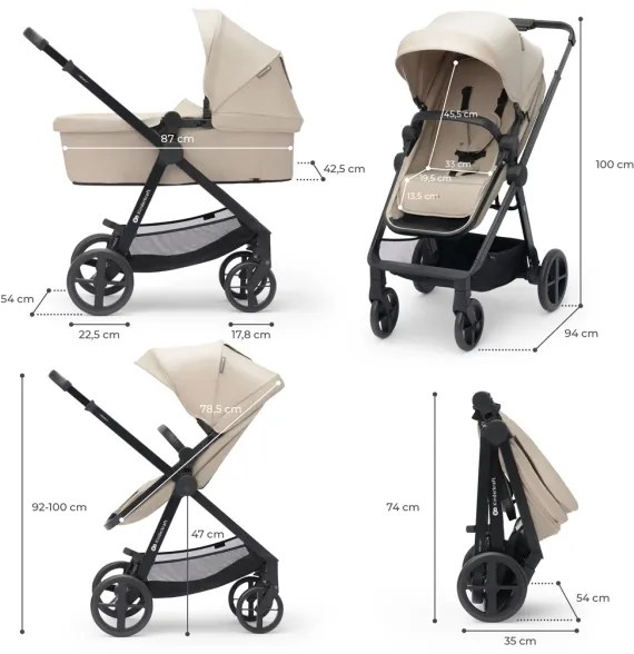 KINDERKRAFT - Kombinovaný kočík 3v1 NEWLY Sand beige + autosedačka MINK PRO