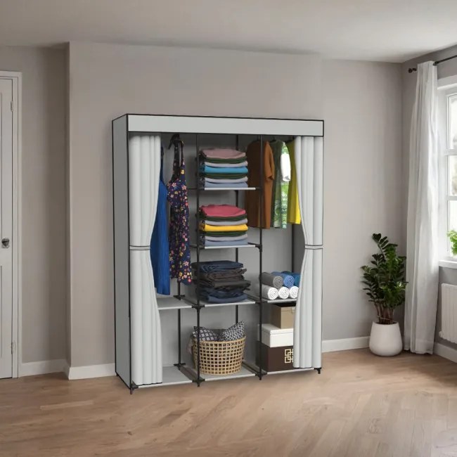 Šatníková skriňa SONIA s 8 policami a sivým závesom