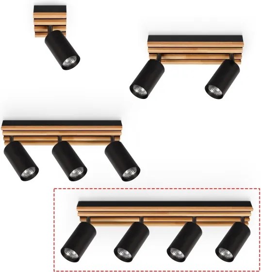 Brilagi - Bodové svietidlo SELE WOOD 4xGU10/30W/230V čierna/drevo