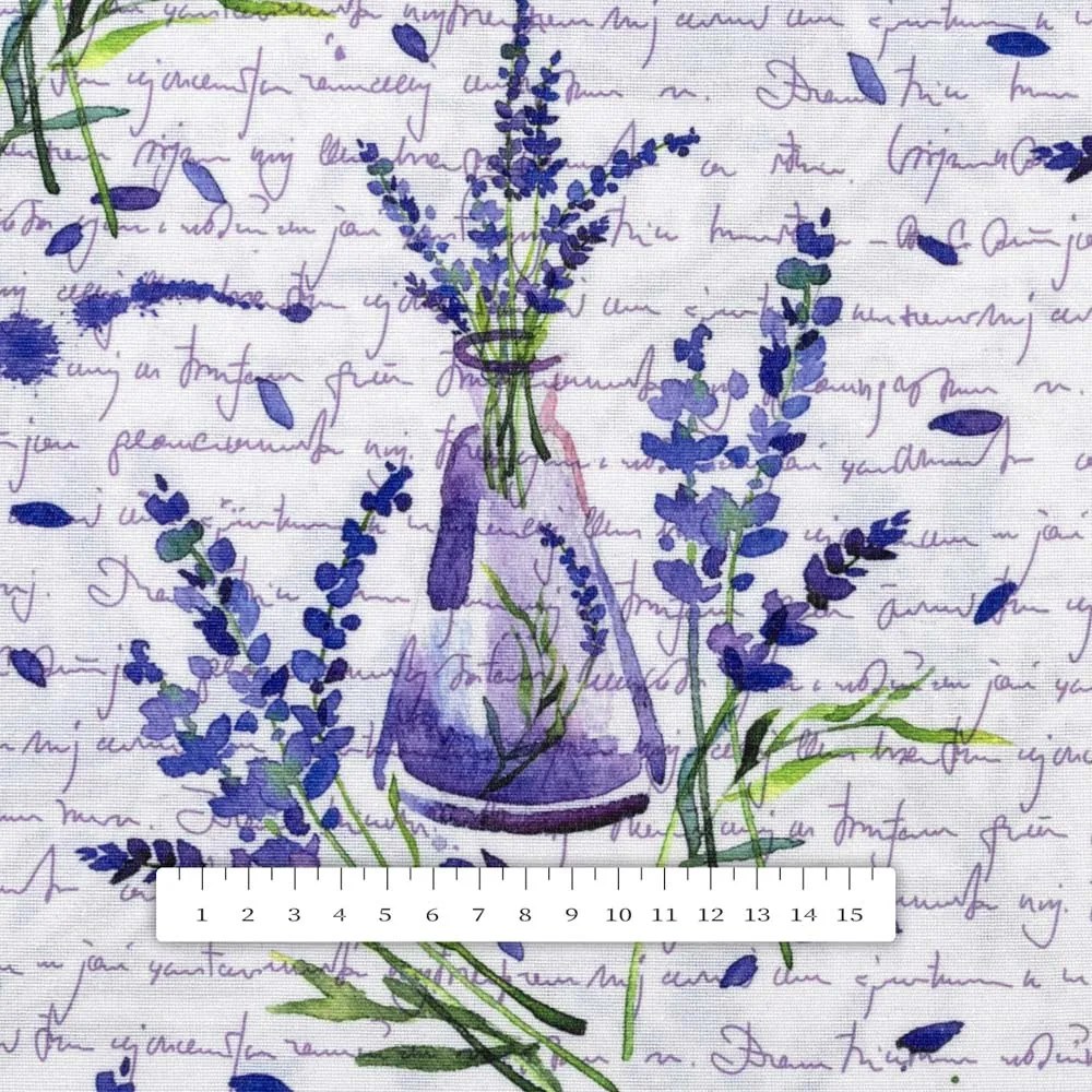 Biante Dekoračná obliečka na vankúš s lemom PML-082 Vetvičky levandúľ s vázičkami 45 x 45 cm