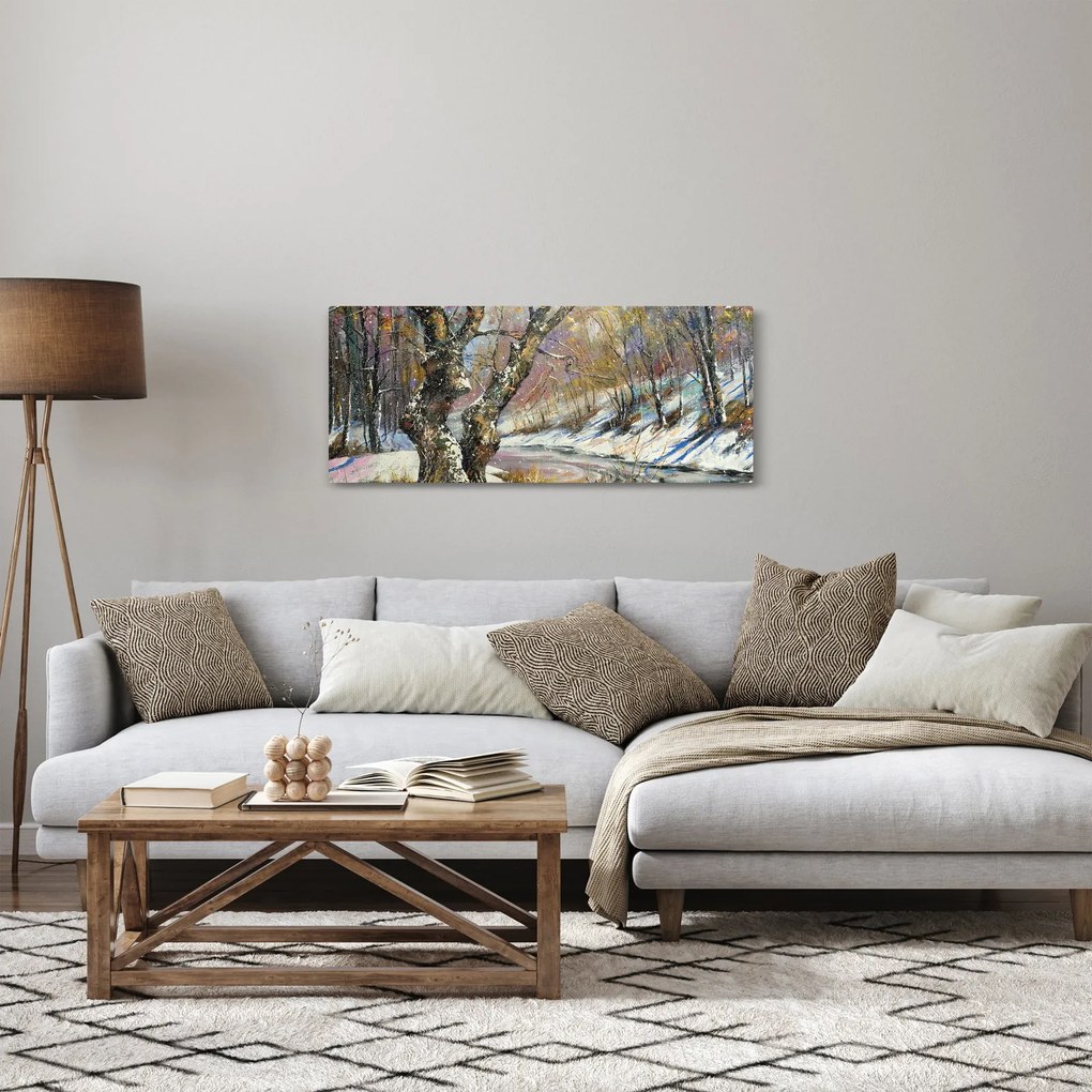 Obraz maľovanej zimnej krajiny (120x50 cm)