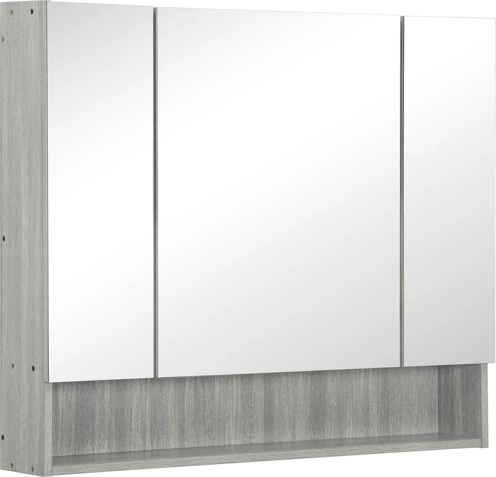 Zrkadlový kabinet Kleankin so 4 sekciami a nastaviteľnými policami, 90x15x75 cm, šedý | Aosom
