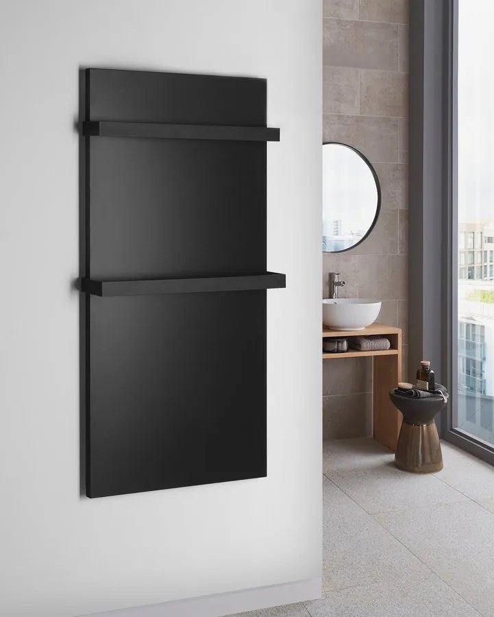 Sapho Sapho, ENIS kúpeľňový sálavý vykurovací panel 600W, 590x1200 mm, držiaky uterákov, IP44, čierna matná, RH600B-2