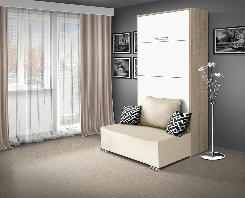 Nabytekmorava Sklápacia posteľ s pohovkou VS 21058P 200x90 farba pohovky: Krémová, Typ farebného prevedenia: Agát / dvere biele LESK