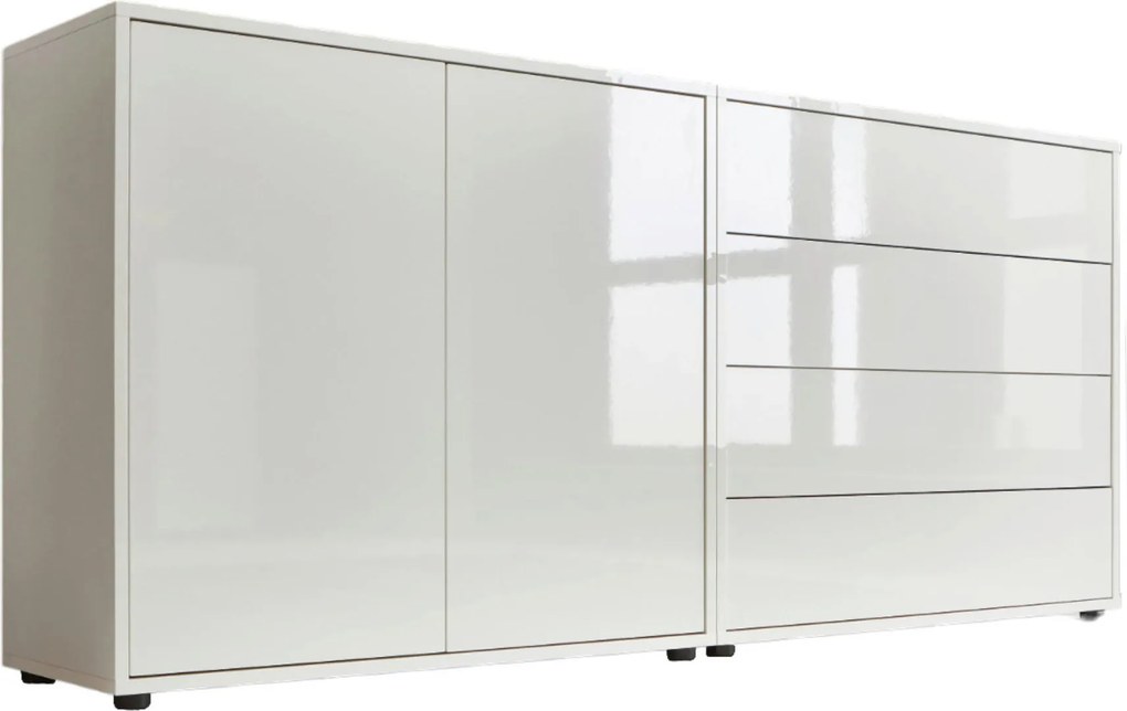 XXXLutz ŠIROKÁ KOMODA, biela, biela s vysokým leskom, 158/73/33 cm MID.YOU - Komody - 001067002001