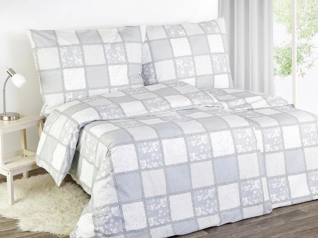 Škodák Bavlnené posteľné obliečky vzor B-675 Sivo-biele káro - Jednolôžko 140 x 200 cm