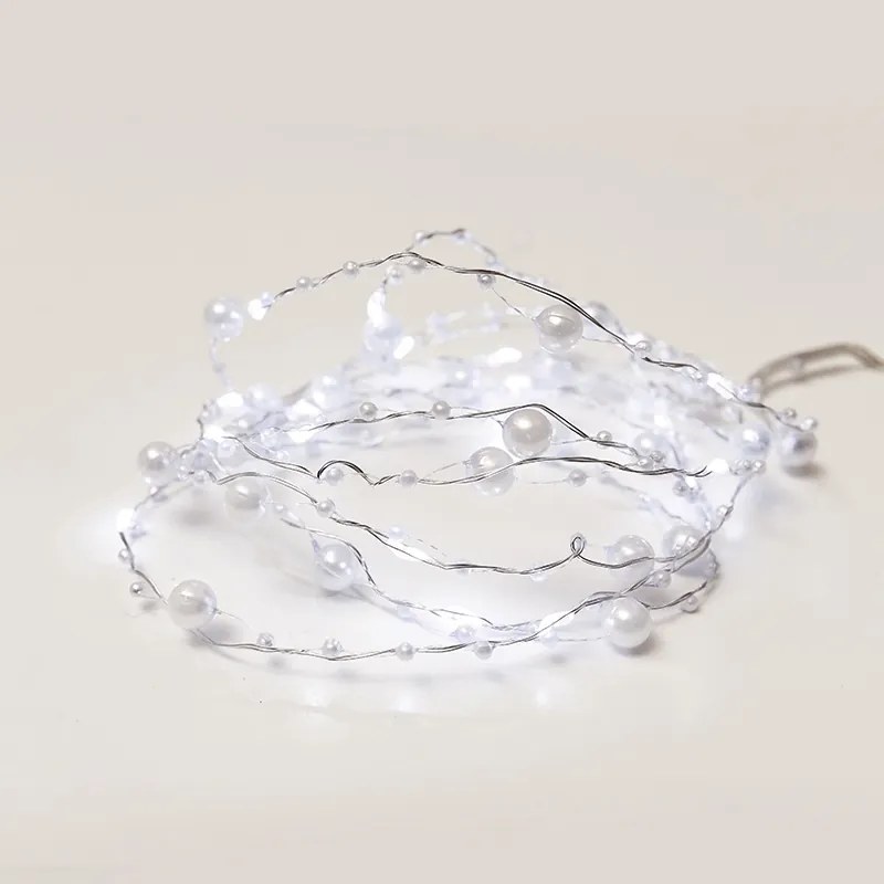 ACA Lighting LED dekoračná girlanda - perly 20 LED, studená biela farba, 2x batéria AA, 200 cm, IP20