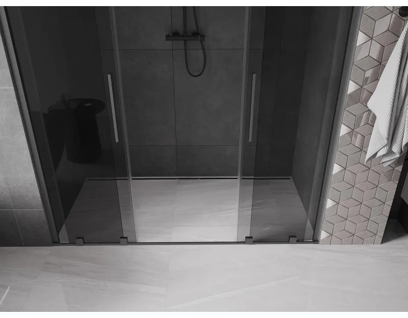 Mexen Velar Duo, posuvné sprchové dvere do otvoru 180 cm, 8mm šedé sklo, brúsený grafit, 871-180-000-42-95