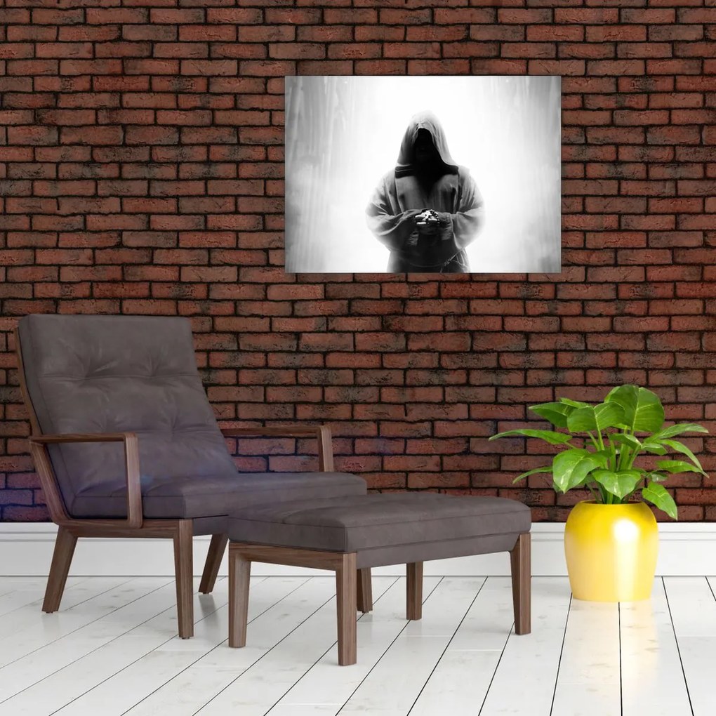Sklenený obraz - Mních v kláštore (70x50 cm)