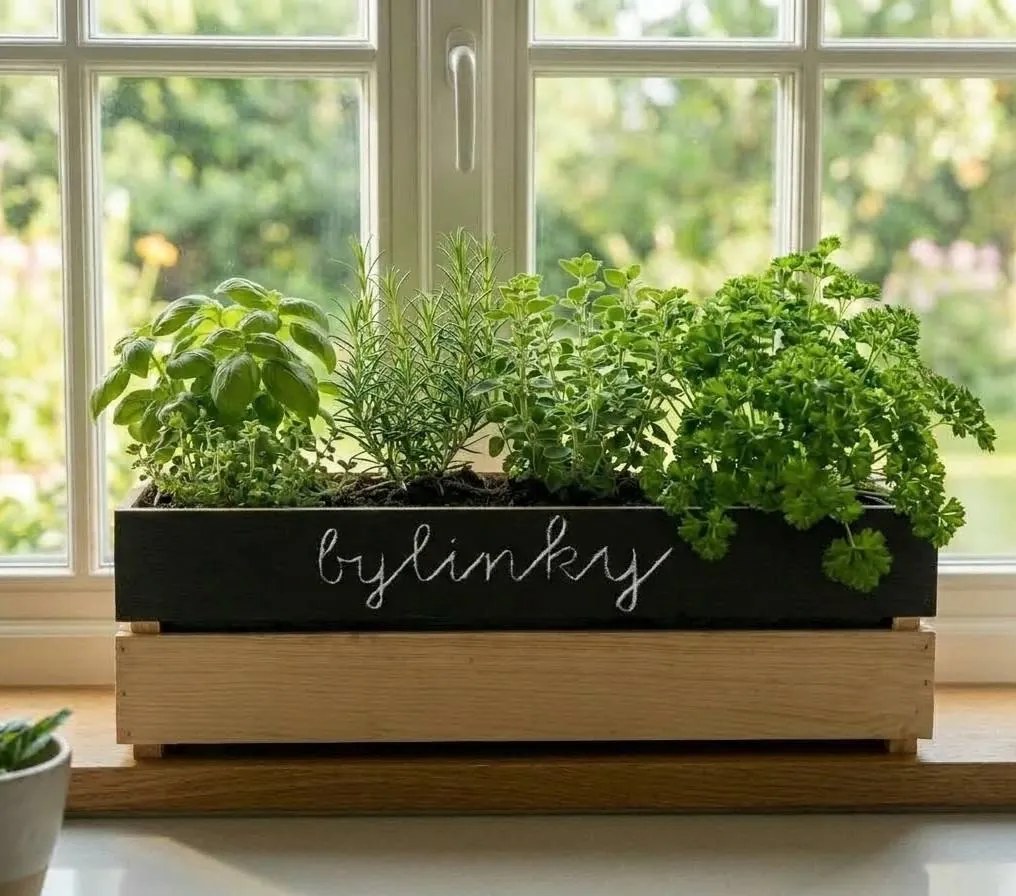 AMADEA Drevený kvetináč s tabuľkou na písanie kriedou, vo vnútri s čiernou fóliou, 62x21,5x17cm, český výrobok