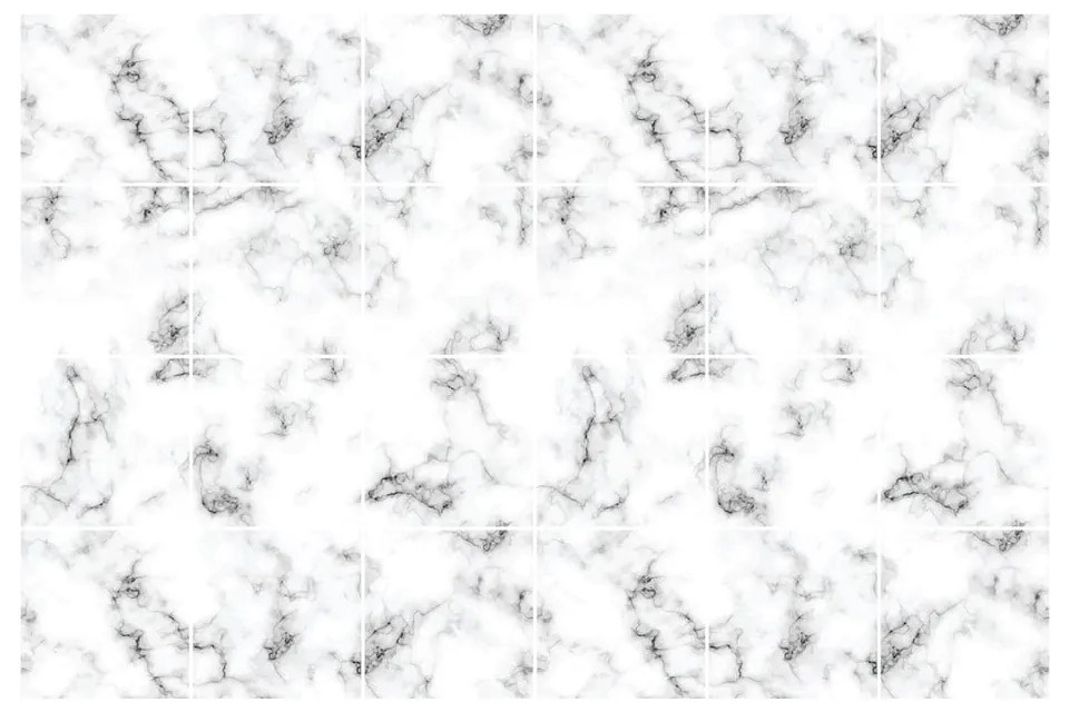 Sada 24 samolepiek na stenu Ambiance Black and White Marble, 10 x 10 cm