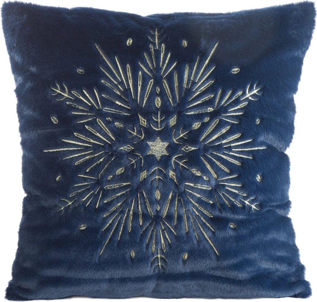 CHLPATÁ VIANOČNÁ DEKORAČNÁ OBLIEČKA NA VANKÚŠ SNOWFLAKE 45X45 CM TMAVOMODRÁ