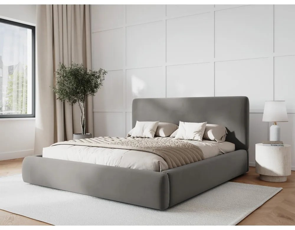 Sivá čalúnená dvojlôžková posteľ s úložným priestorom s roštom 180x200 cm Colonel – Cosmopolitan Design