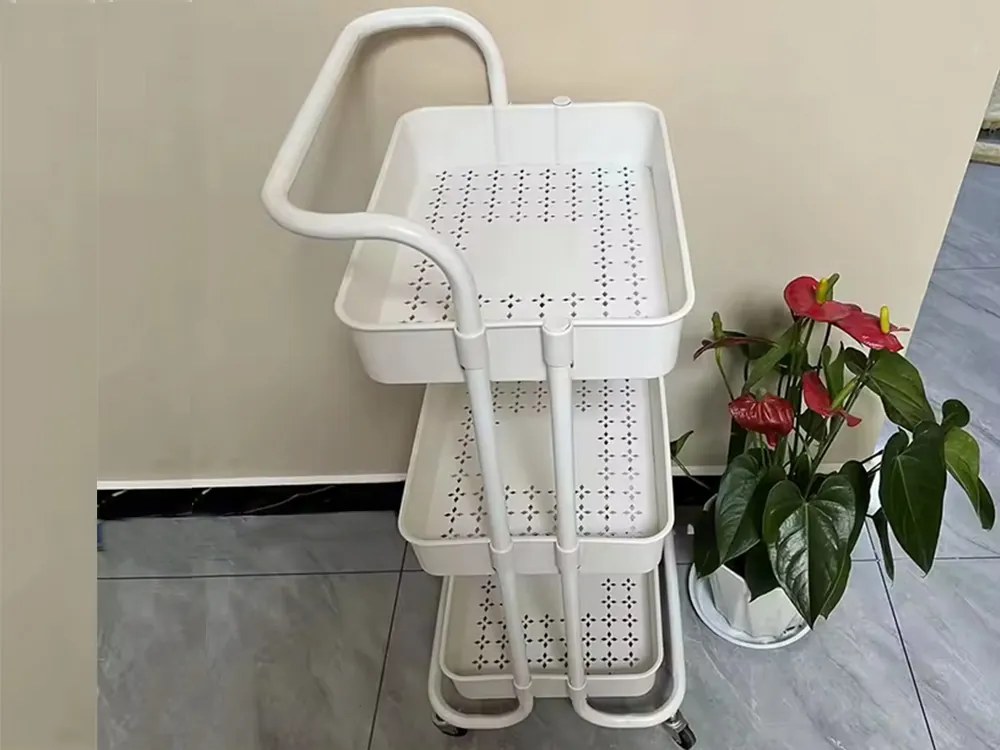 VERK GROUP Vozík s 3 košíkmi, na kolieskach, multifunkčný - biely FERRO