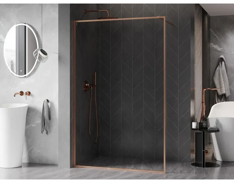 Mexen, Mexen Kioto-XF sprchová stena s rámom 160 x 202 cm, priehľadná 10 mm, brúsená meď - 800-160-104-65-00-X