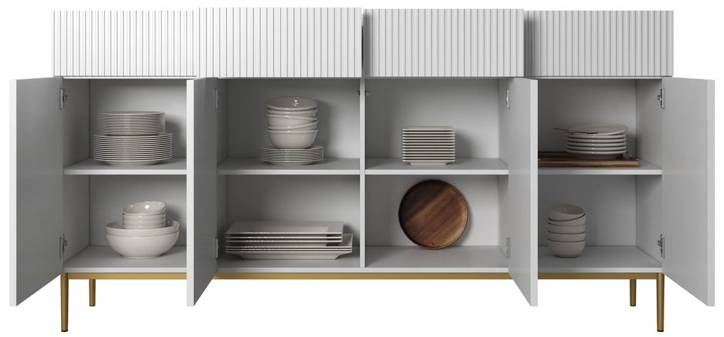 Komoda so zásuvkami Nicole 200 cm - biely mat / zlaté nohy