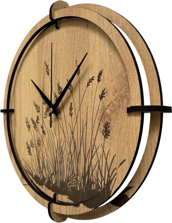 Drevené nástenné hodiny s prírodným motívom Dizajnová dekorácia | SENTOP HDF0587-GOLD-OAK