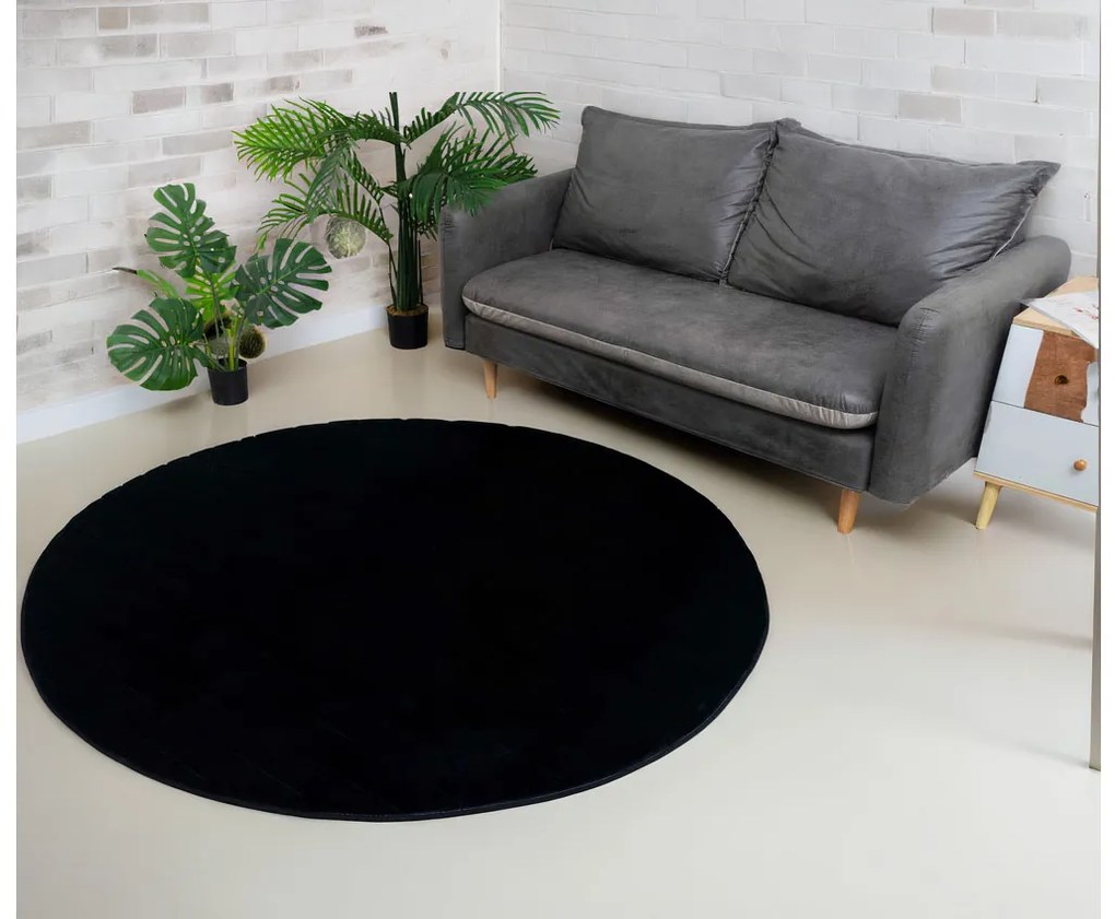 TZ Čierny okrúhly koberec 3D Rabbit Rozmer: 200 cm