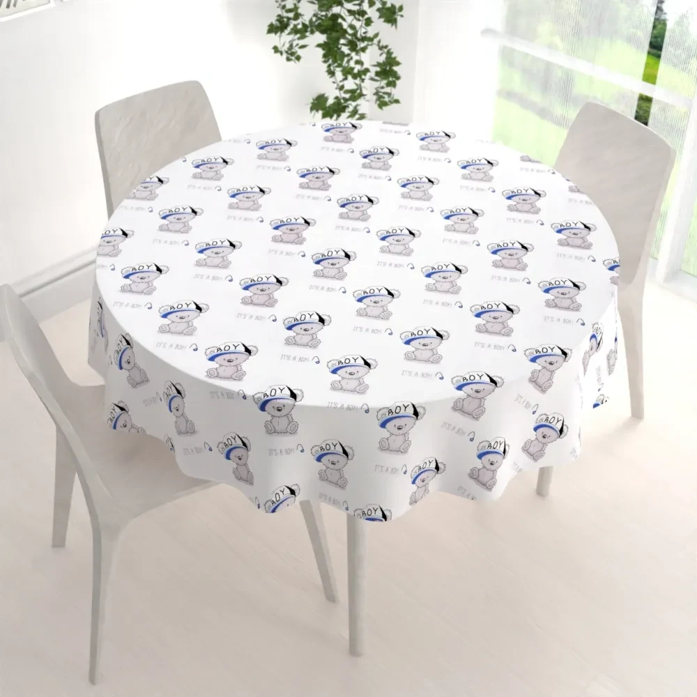 Biante Detský bavlnený okrúhly obrus Sandra SA-206 Medvedík pre chlapcov Ø 150 cm