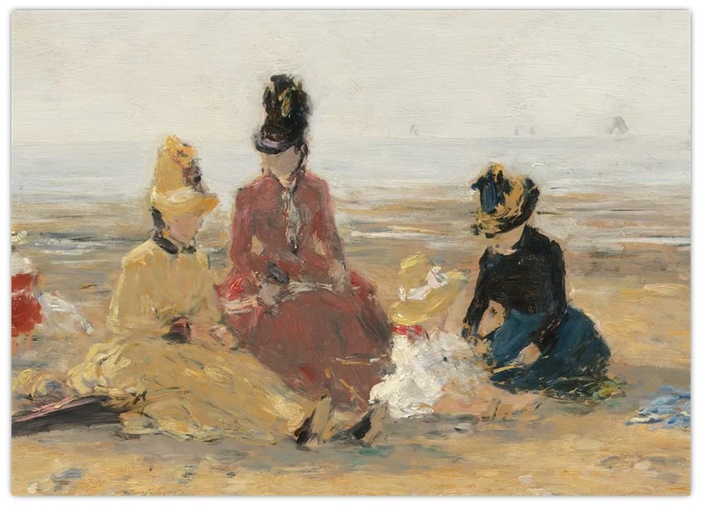 Sklenený obraz - Eugène Boudin, On the Beach, Trouville, reprodukcia (70x50 cm)