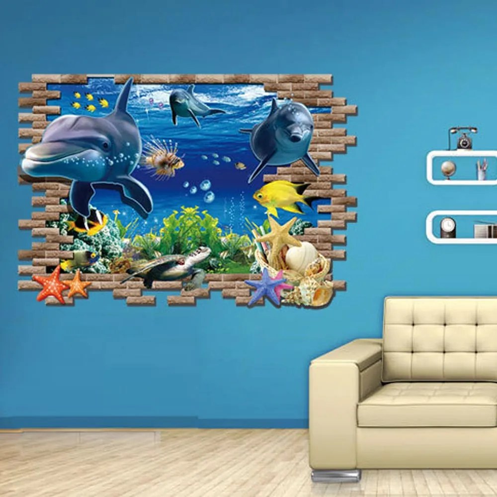 Veselá Stena Samolepka na stenu na stenu Roztomilé delfíny Veľkosť: 88 x 58 cm