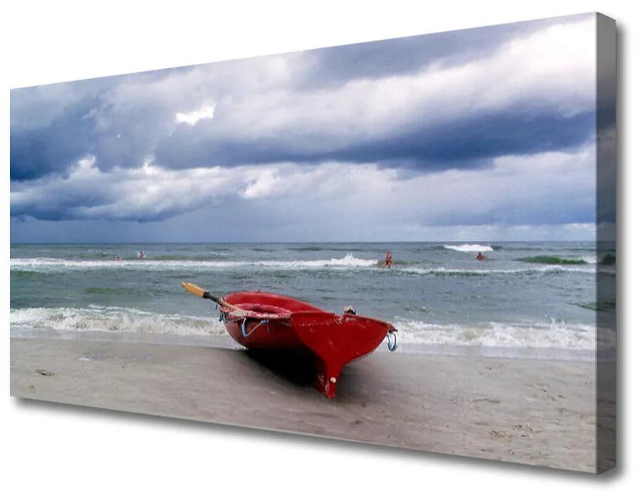 Obraz Canvas Loďka pláž more krajina 140x70 cm