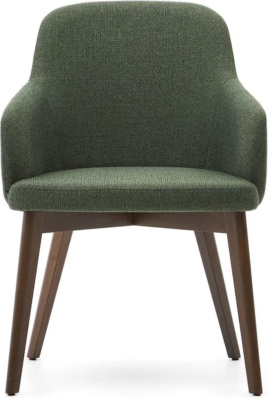 Tmavozelené čalúnené jedálenské kreslo s podrúčkami Nelida – Kave Home